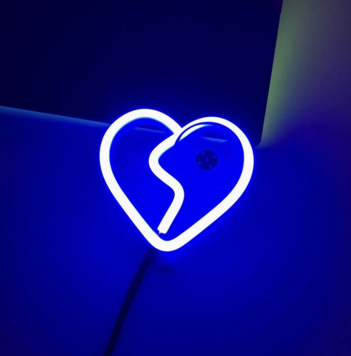 Multishape LED Neon Sign – Heart, Broken Heart & Star Designs for Car & Bedroom Decor, USB/Battery Night Light with Pedestal, Perfect Gift for Women