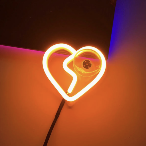 Multishape LED Neon Sign – Heart, Broken Heart & Star Designs for Car & Bedroom Decor, USB/Battery Night Light with Pedestal, Perfect Gift for Women