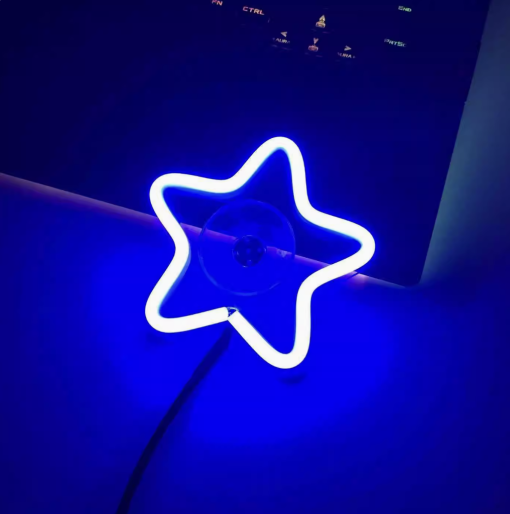 Multishape LED Neon Sign – Heart, Broken Heart & Star Designs for Car & Bedroom Decor, USB/Battery Night Light with Pedestal, Perfect Gift for Women