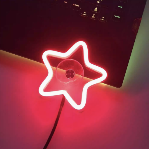 Multishape LED Neon Sign – Heart, Broken Heart & Star Designs for Car & Bedroom Decor, USB/Battery Night Light with Pedestal, Perfect Gift for Women
