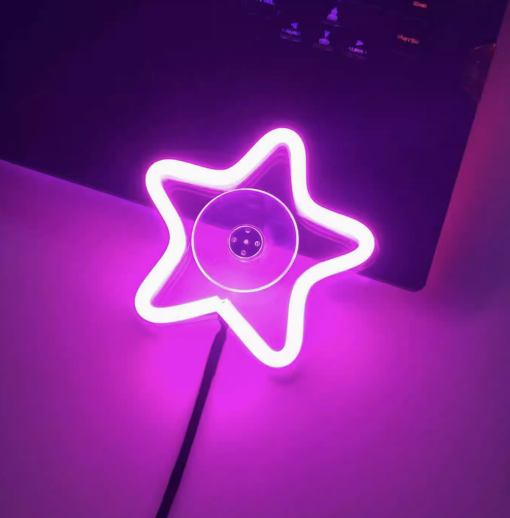 Multishape LED Neon Sign – Heart, Broken Heart & Star Designs for Car & Bedroom Decor, USB/Battery Night Light with Pedestal, Perfect Gift for Women