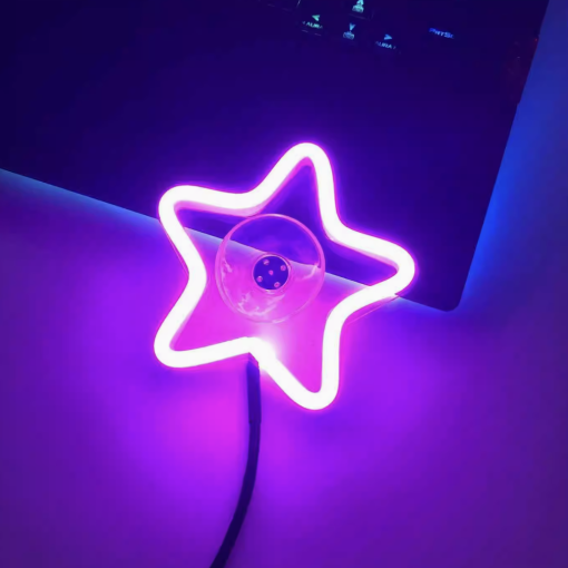 Multishape LED Neon Sign – Heart, Broken Heart & Star Designs for Car & Bedroom Decor, USB/Battery Night Light with Pedestal, Perfect Gift for Women