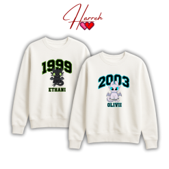 Couple Shirt – Toothless and Light Fury – Inspired Design with Name & Birth Year